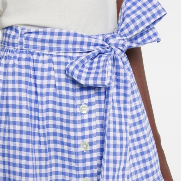 NWT Polo Ralph Lauren Linen Gingham Tiered Midi Skirt Blue/White - Picture 3 of 9